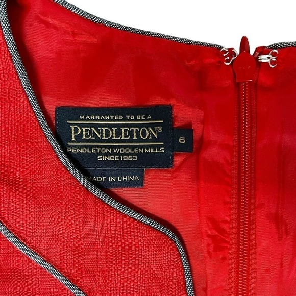 Pendleton Orange Red Woolen Mills Short Sleeve Linen Shift Dress Size 6 - Picture 5 of 12